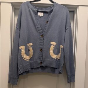 Le Lis Blue Cardigan with Cream Details